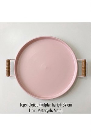 Tepsi Ahşap Kulplu Metal Çay Tepsisi Kahve Tepsisi Sunum Kahvaltı 37 Cm Orta Boy Tepsi
