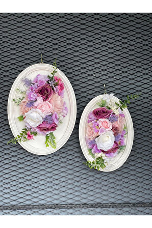 Yapay Çiçekli Ahşap Duvar Süsü No:6