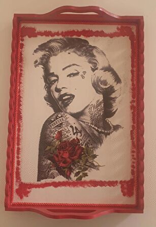 Marilyn Monroe Stencil Baskılı Ahşap Tepsi