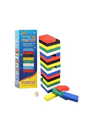 Ahşap Renkli Denge Jenga Oyunu Çocuk Oyun Oyuncak