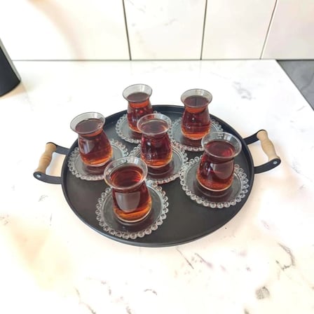 Tepsi Seti Ahşap Kulplu Krem Metal Çay Tepsisi Kahve Sunum Kahvaltı 3'lü Tepsi Seti 30-37-50 cm