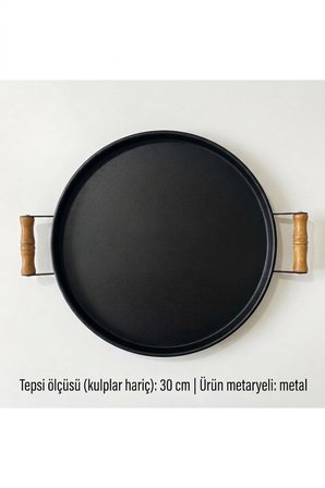 Tepsi Ahşap Kulplu Metal Çay Tepsisi Kahve Tepsisi Sunum Kahvaltı Tepsisi