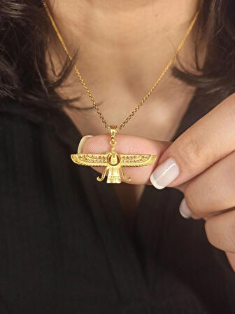 925 Ayar Gümüş Ahura Mazda Kolye, Altın Faravahar, Spiritüel Takı, Anneler Günü Hediyesi