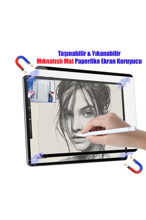 iPad Air 11 inç 2024 Uyumlu Mıknatıslı Mat Kağıt Hissi Çizim Paperlike Tak Çıkar Ekran Koruyucu