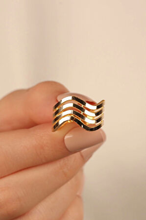 Zikzak Ajda 4 Sıra Kaburga Altın Yüzük