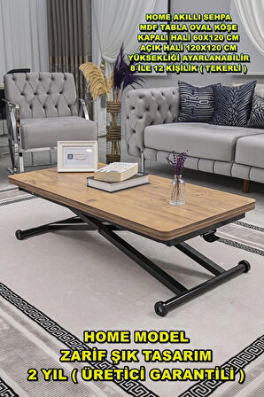 Akıllı Sehpa Home Üst Tabla Mdf Oval Köşe Efesçam Alt Ayak Siyah 