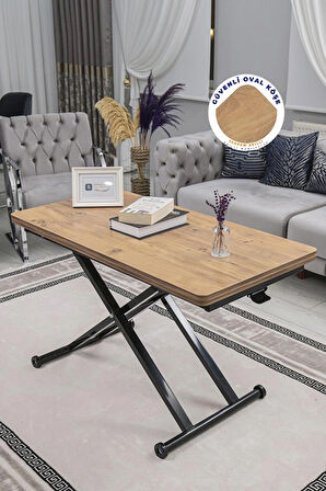 Akıllı Sehpa Home Üst Tabla Mdf Oval Köşe Efesçam Alt Ayak Siyah 