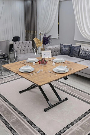 Akıllı Sehpa Home Üst Tabla Mdf Oval Köşe Efesçam Alt Ayak Siyah 