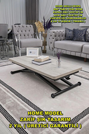 Akıllı Sehpa Home Üst Tabla Mdf Oval Köşe Lizbon Alt Ayak Siyah 