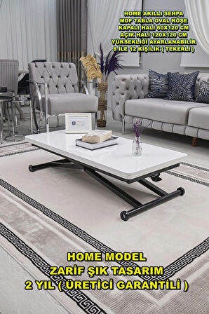 Akıllı Sehpa Home Üst Tabla Mdf Oval Köşe Beyaz Alt Ayak Siyah 