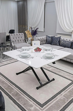 Akıllı Sehpa Home Üst Tabla Mdf Oval Köşe Beyaz Alt Ayak Siyah 