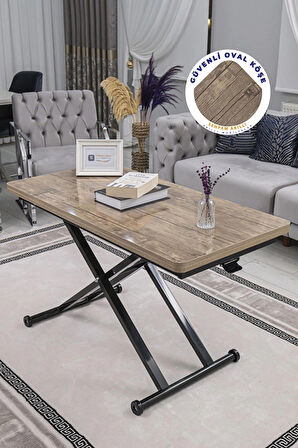 Akıllı Sehpa Home Üst Tabla Mdf Oval Köşe Antiklayt Alt Ayak Siyah 