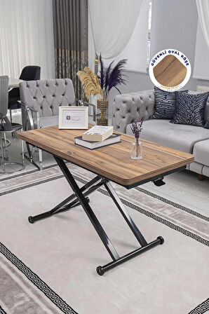 Akıllı Sehpa Home Üst Tabla Mdf Oval Köşe Urartu Alt Ayak Siyah 