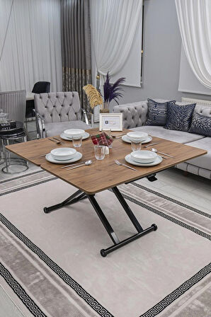 Akıllı Sehpa Home Üst Tabla Mdf Oval Köşe Ceviz Alt Ayak Siyah 