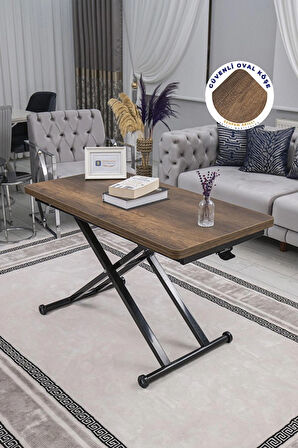 Akıllı Sehpa Home Üst Tabla Mdf Oval Köşe Barok Ceviz Alt Ayak Siyah 