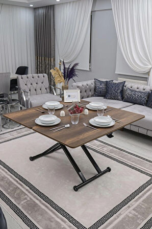 Akıllı Sehpa Home Üst Tabla Mdf Oval Köşe Barok Ceviz Alt Ayak Siyah 