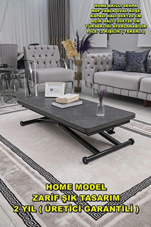 Akıllı Sehpa Home Üst Tabla Mdf Oval Köşe Kartal Alt Ayak Siyah 