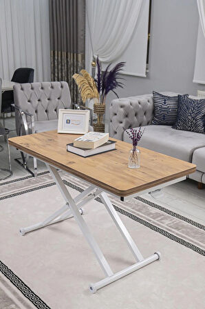 Akıllı Sehpa Home Üst Tabla Mdf Oval Köşe Efesçam  Alt Beyaz Renk