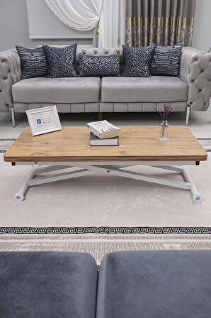 Akıllı Sehpa Home Üst Tabla Mdf Oval Köşe Efesçam  Alt Beyaz Renk