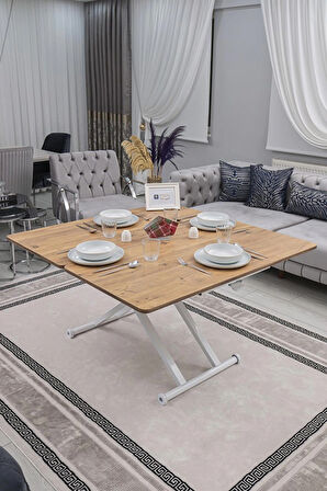 Akıllı Sehpa Home Üst Tabla Mdf Oval Köşe Efesçam  Alt Beyaz Renk