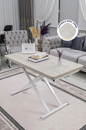 Akıllı Sehpa Home Üst Tabla Mdf Oval Köşe Lizbon  Alt Beyaz Renk