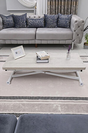 Akıllı Sehpa Home Üst Tabla Mdf Oval Köşe Lizbon  Alt Beyaz Renk