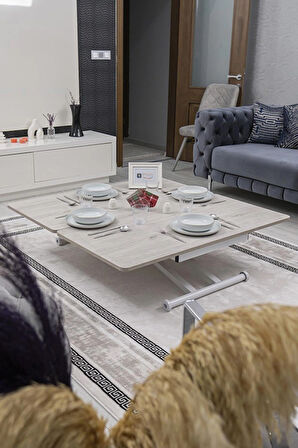 Akıllı Sehpa Home Üst Tabla Mdf Oval Köşe Lizbon  Alt Beyaz Renk