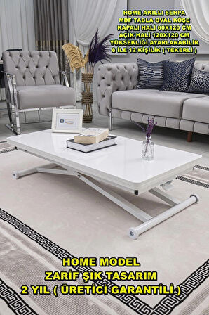 Akıllı Sehpa Home Üst Tabla Mdf Oval Köşe Beyaz  Alt Beyaz Renk