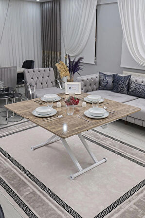 Akıllı Sehpa Home Üst Tabla Mdf Oval Köşe Antiklayt Alt Beyaz Renk