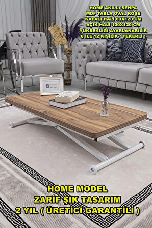 Akıllı Sehpa Home Üst Tabla Mdf Oval Köşe Urartu  Alt Beyaz Renk
