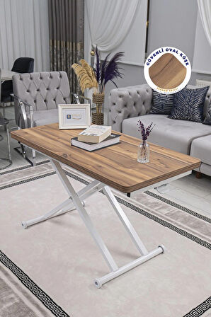 Akıllı Sehpa Home Üst Tabla Mdf Oval Köşe Urartu  Alt Beyaz Renk