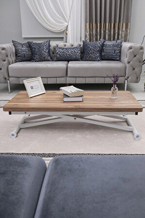 Akıllı Sehpa Home Üst Tabla Mdf Oval Köşe Urartu  Alt Beyaz Renk