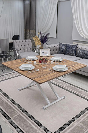 Akıllı Sehpa Home Üst Tabla Mdf Oval Köşe Urartu  Alt Beyaz Renk