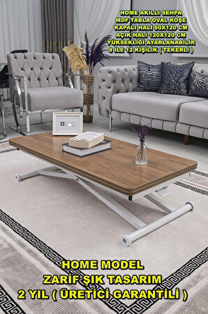 Akıllı Sehpa Home Üst Tabla Mdf Oval Köşe Ceviz  Alt Beyaz Renk