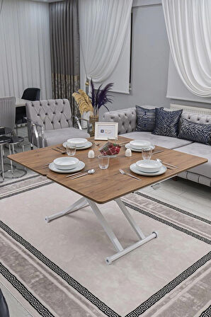 Akıllı Sehpa Home Üst Tabla Mdf Oval Köşe Ceviz  Alt Beyaz Renk