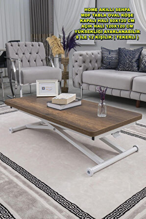 Akıllı Sehpa Home Üst Tabla Mdf Oval Köşe Barok Ceviz  Alt Beyaz Renk
