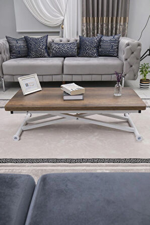 Akıllı Sehpa Home Üst Tabla Mdf Oval Köşe Barok Ceviz  Alt Beyaz Renk