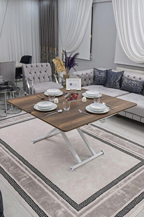 Akıllı Sehpa Home Üst Tabla Mdf Oval Köşe Barok Ceviz  Alt Beyaz Renk