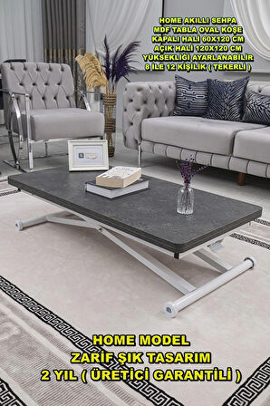 Akıllı Sehpa Home Üst Tabla Mdf Oval Köşe Kartal  Alt Beyaz Renk