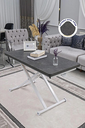 Akıllı Sehpa Home Üst Tabla Mdf Oval Köşe Kartal  Alt Beyaz Renk