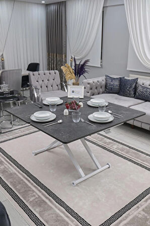 Akıllı Sehpa Home Üst Tabla Mdf Oval Köşe Kartal  Alt Beyaz Renk