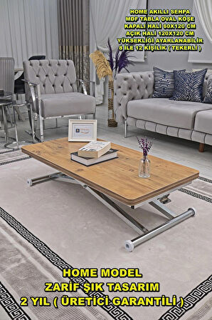 Akıllı Sehpa Home Üst Tabla Mdf Oval Köşe Efesçam  Alt Ayak Krom Renk