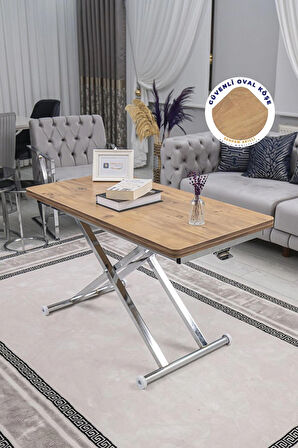 Akıllı Sehpa Home Üst Tabla Mdf Oval Köşe Efesçam  Alt Ayak Krom Renk