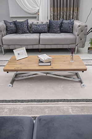 Akıllı Sehpa Home Üst Tabla Mdf Oval Köşe Efesçam  Alt Ayak Krom Renk