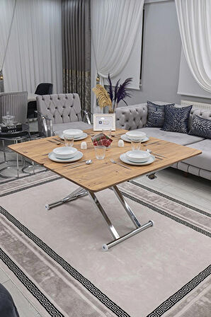 Akıllı Sehpa Home Üst Tabla Mdf Oval Köşe Efesçam  Alt Ayak Krom Renk