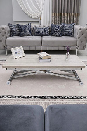 Akıllı Sehpa Home Üst Tabla Mdf Oval Köşe Lizbon  Alt Ayak Krom Renk