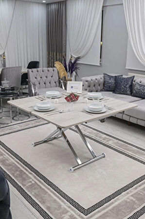 Akıllı Sehpa Home Üst Tabla Mdf Oval Köşe Lizbon  Alt Ayak Krom Renk