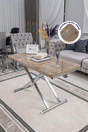 Akıllı Sehpa Home Üst Tabla Mdf Oval Köşe Antiklayt  Alt Ayak Krom Renk