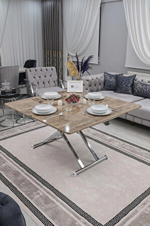 Akıllı Sehpa Home Üst Tabla Mdf Oval Köşe Antiklayt  Alt Ayak Krom Renk