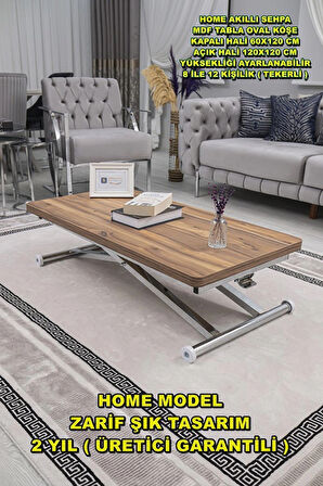 Akıllı Sehpa Home Üst Tabla Mdf Oval Köşe Urartu  Alt Ayak Krom Renk